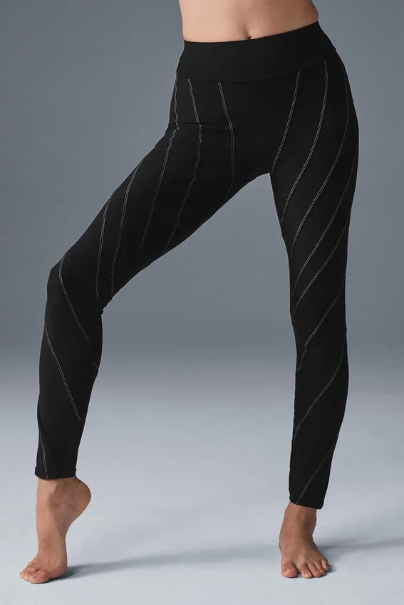High-Waist Alosoft Sunray Legging – Czarne/Białe