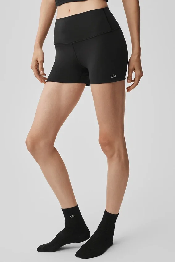 High-Waist Alosoft Szorty, 3" – czarne