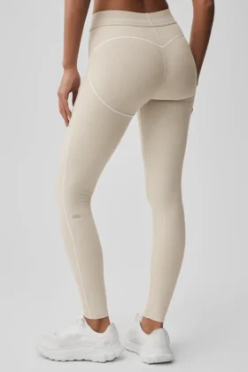 High-Waist Heart Throb Legginsy Alosoft – kolor owsiany melanżowy/biały