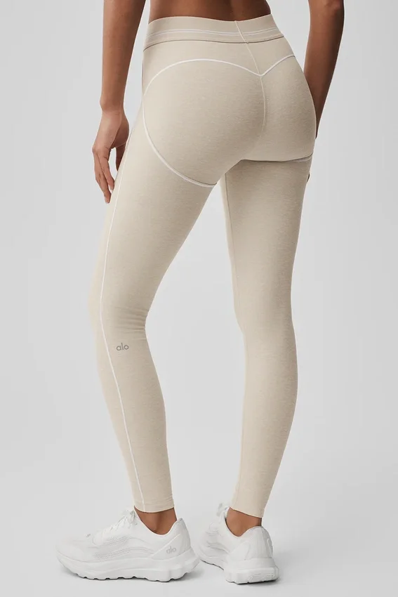 High-Waist Heart Throb Legginsy Alosoft – kolor owsiany melanżowy/biały