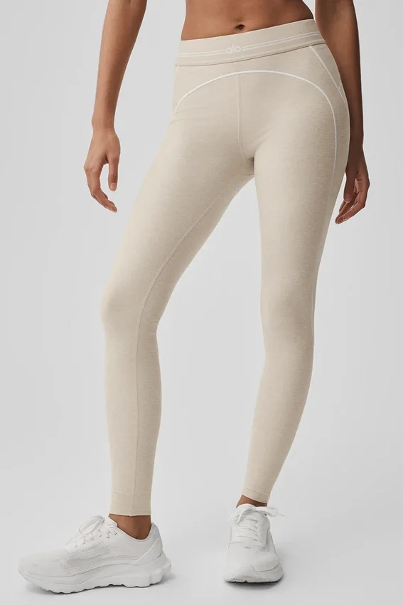 High-Waist Heart Throb Legginsy Alosoft – kolor owsiany melanżowy/biały