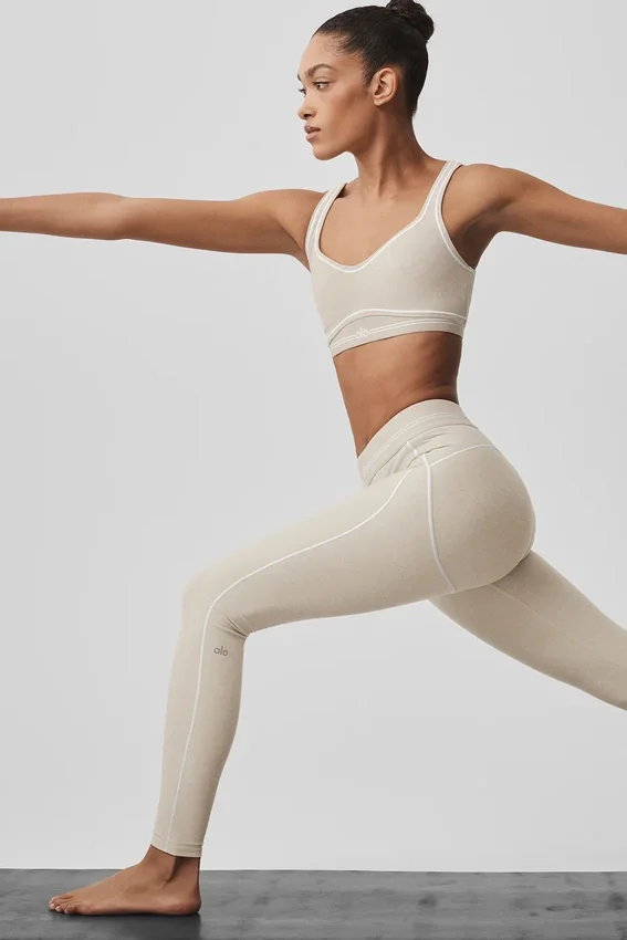 High-Waist Heart Throb Legginsy Alosoft – kolor owsiany melanżowy/biały
