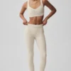 High-Waist Heart Throb Legginsy Alosoft – kolor owsiany melanżowy/biały