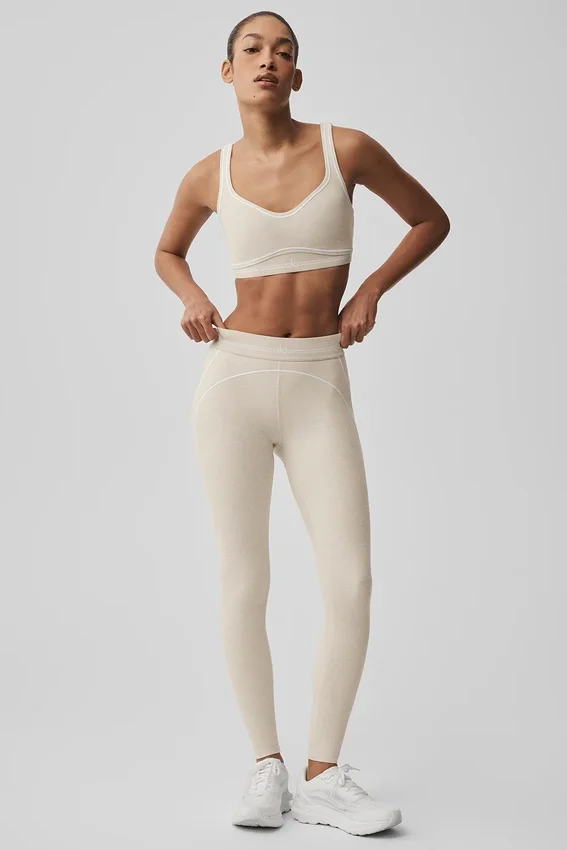 High-Waist Heart Throb Legginsy Alosoft – kolor owsiany melanżowy/biały