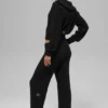High-Waist kaszmirowe spodnie z miękką dzianiną waflową – czarne