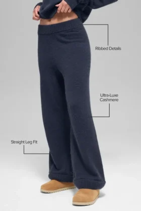High-Waist New Class Wide Leg Pants z wełny i kaszmiru – granatowe