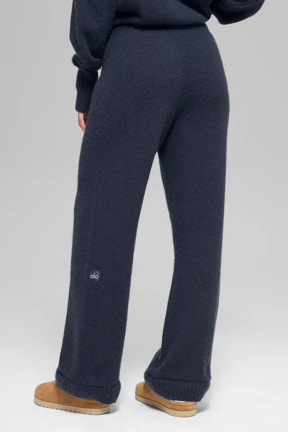 High-Waist New Class Wide Leg Pants z wełny i kaszmiru – granatowe