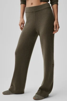 High-Waist New Class z wełny i kaszmiru o szerokich nogawkach – Olive Tree