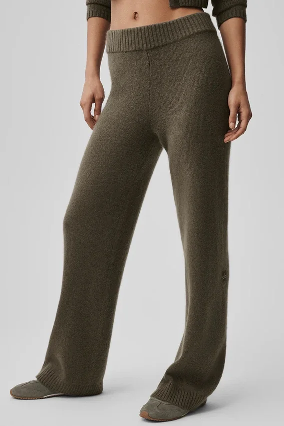 High-Waist New Class z wełny i kaszmiru o szerokich nogawkach – Olive Tree