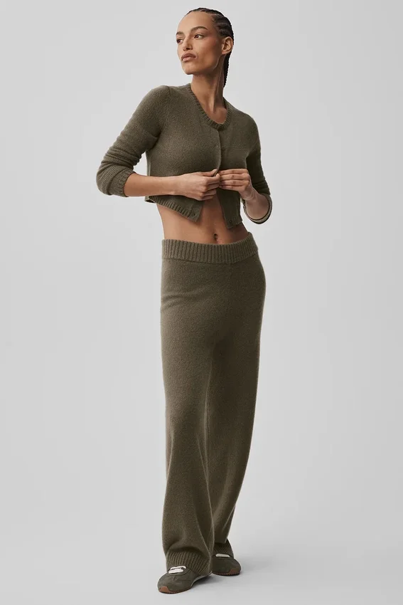 High-Waist New Class z wełny i kaszmiru o szerokich nogawkach – Olive Tree