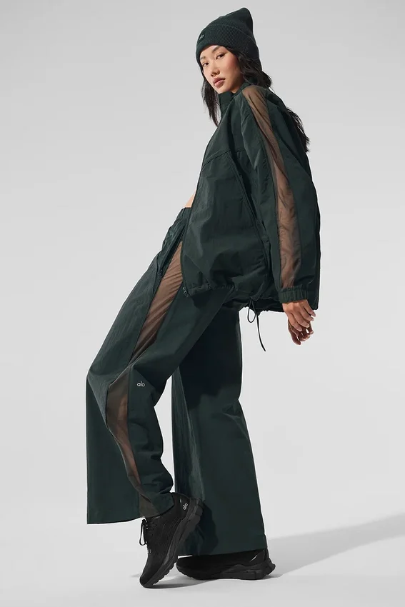 High-Waist Origin Wide Leg Track Pant – kolor grafitowo-zielony