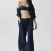 High-Waist spodnie z prostymi nogawkami z kolekcji „Golden Hour” – granatowe