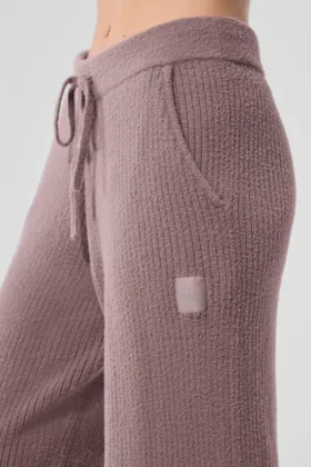 High-Waist Wide Leg Pants „Snuggle up Sweater” – kolor grzybowy