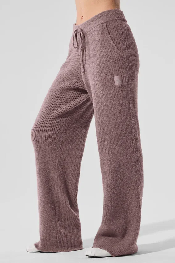 High-Waist Wide Leg Pants „Snuggle up Sweater” – kolor grzybowy