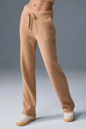 High-Waist Wide Leg Pants „Snuggle Up Sweater” – kolor Toasted Almond