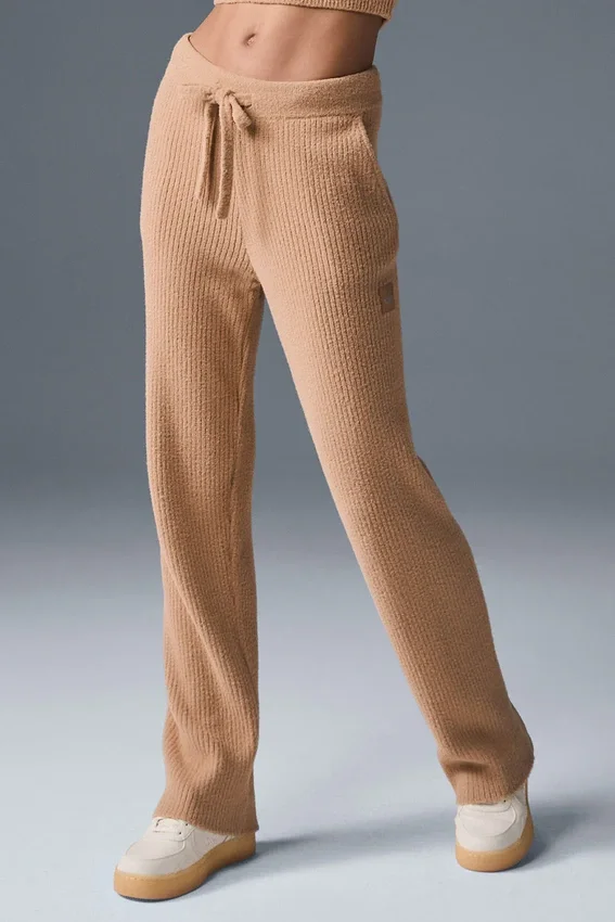 High-Waist Wide Leg Pants „Snuggle Up Sweater” – kolor Toasted Almond