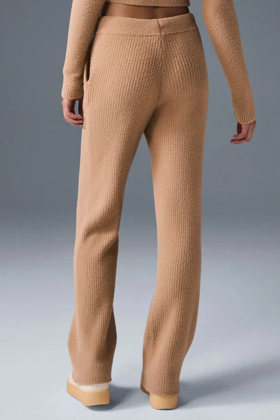 High-Waist Wide Leg Pants „Snuggle Up Sweater” – kolor Toasted Almond