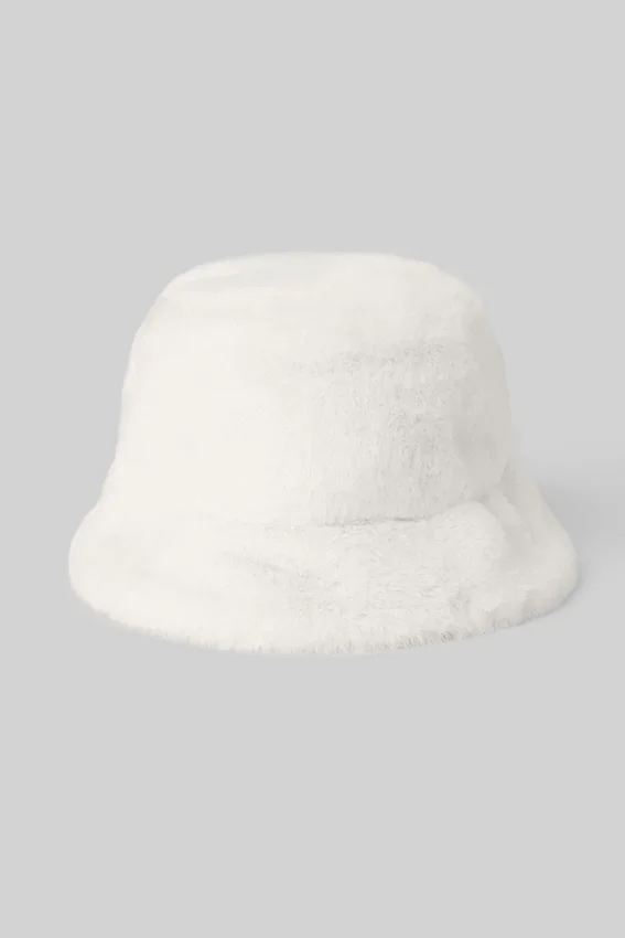 Kapelusz typu bucket z sztucznego futra – Ivory