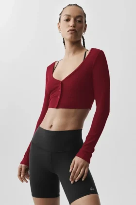Kardigan „Whisper” z prążkowanym splotem – kolor Summer Romance Red