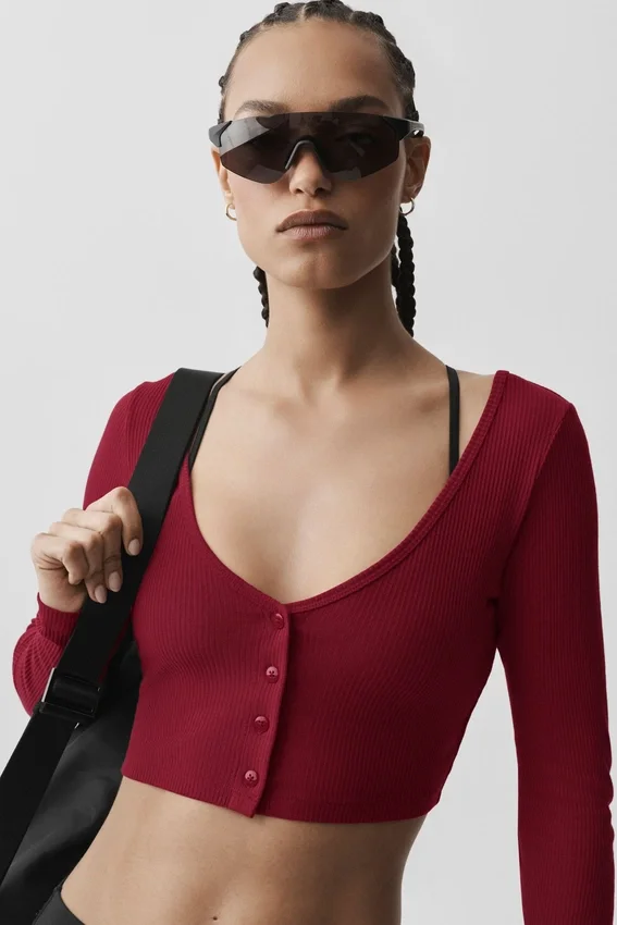 Kardigan „Whisper” z prążkowanym splotem – kolor Summer Romance Red