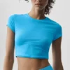 Koszulka Alosoft Crop Finesse z krótkim rękawem – błękitna