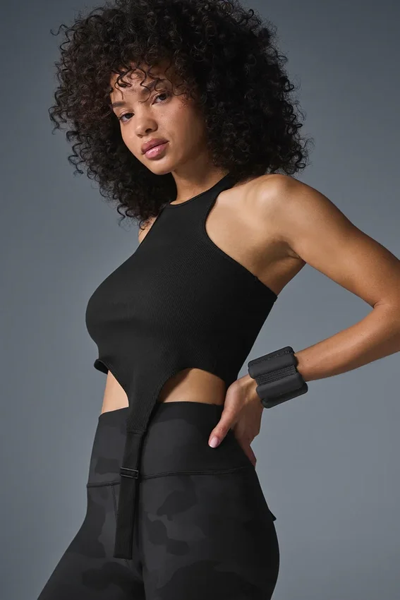 Koszulka bez rękawów Ribbed Alosoft Revelation – czarna