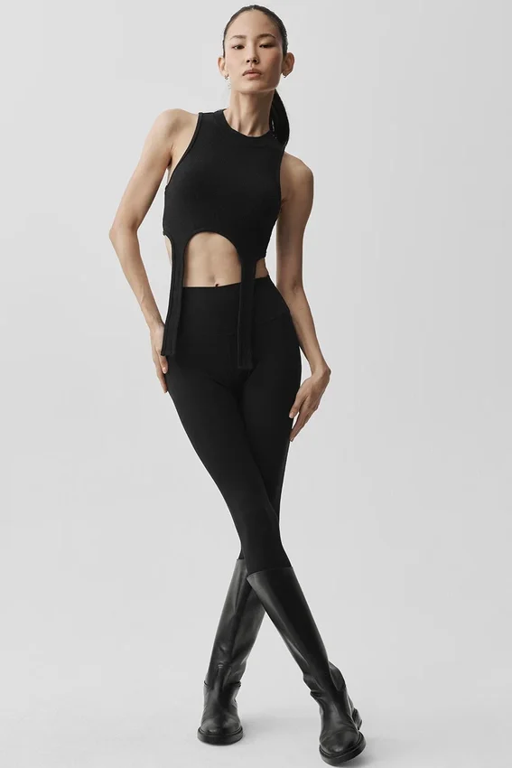 Koszulka bez rękawów Wellness Rib Flaunt – czarna