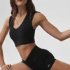 Koszulka bez rękawów z biustonoszem Alosoft Affection z dekoltem w serek – Black