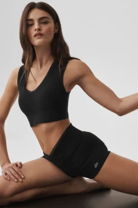 Koszulka bez rękawów z biustonoszem Alosoft Affection z dekoltem w serek – Black