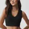 Koszulka bez rękawów z biustonoszem Alosoft Affection z dekoltem w serek – Black