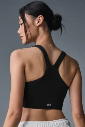 Koszulka bez rękawów z wbudowanym biustonoszem „Airbrush Real Bra” – czarna