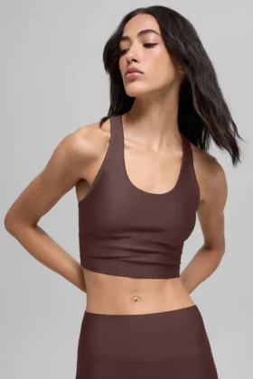 Koszulka bez rękawów z wbudowanym biustonoszem Airlift Super Sleek – kolor Brownstone