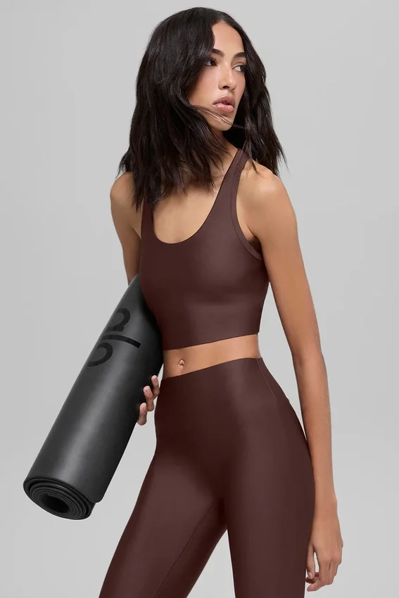 Koszulka bez rękawów z wbudowanym biustonoszem Airlift Super Sleek – kolor Brownstone
