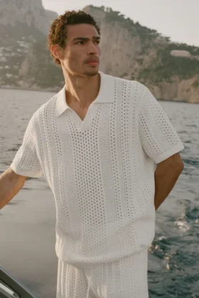 Koszulka polo z krótkim rękawem Coastline Knit – kolor kości słoniowej