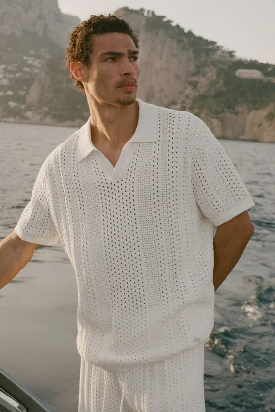 Koszulka polo z krótkim rękawem Coastline Knit – kolor kości słoniowej