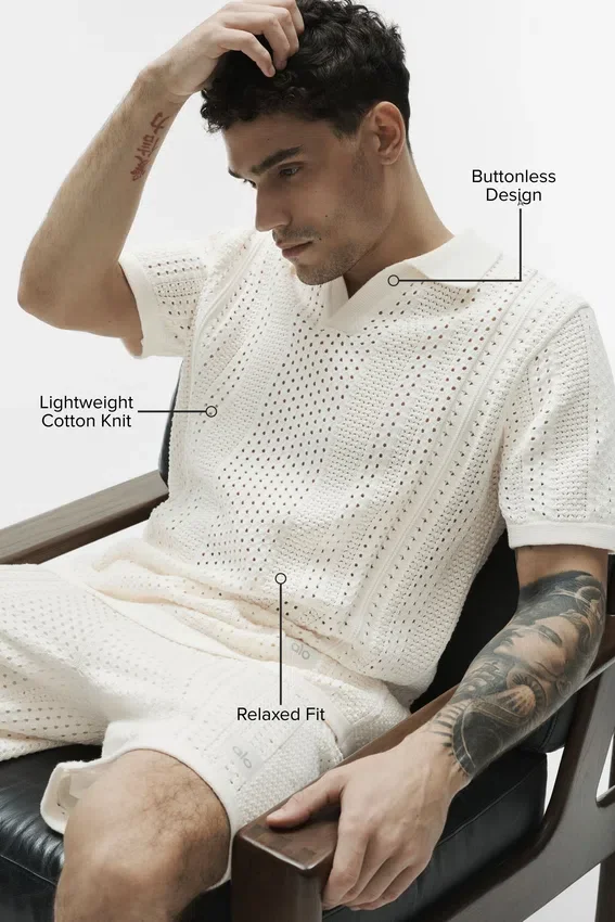 Koszulka polo z krótkim rękawem Coastline Knit – kolor kości słoniowej