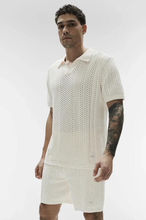 Koszulka polo z krótkim rękawem Coastline Knit – kolor kości słoniowej