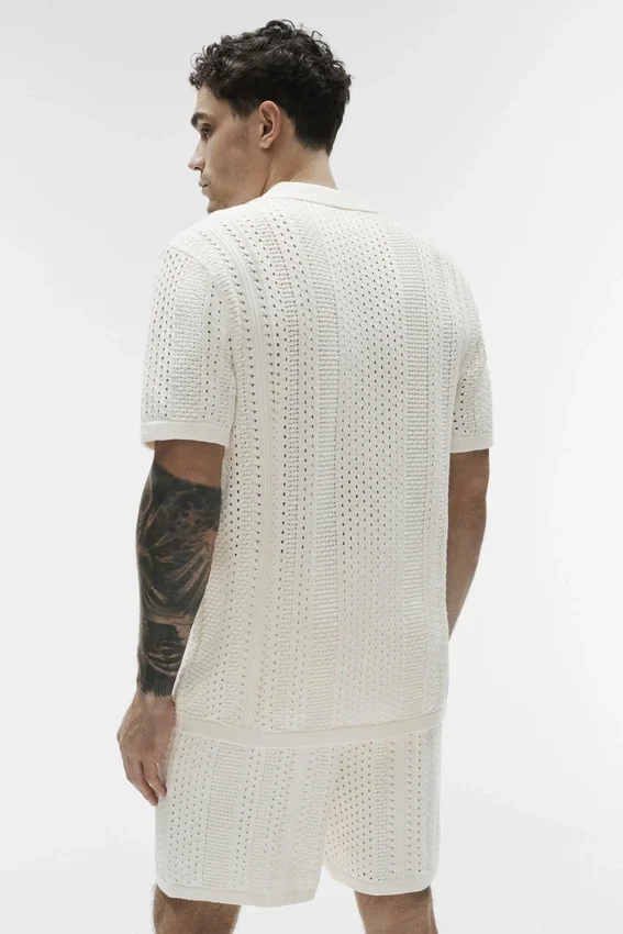 Koszulka polo z krótkim rękawem Coastline Knit – kolor kości słoniowej