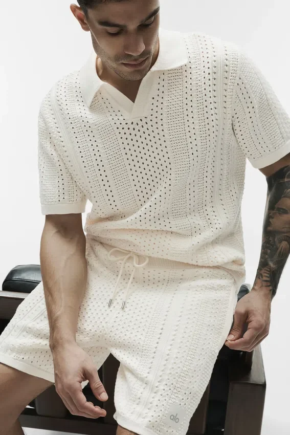 Koszulka polo z krótkim rękawem Coastline Knit – kolor kości słoniowej