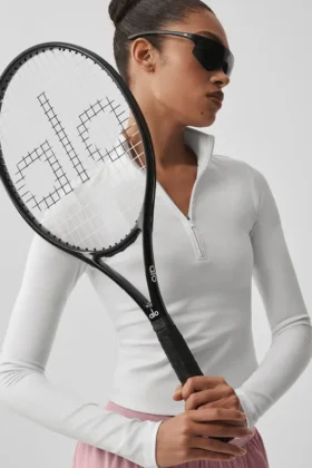Koszulka z długim rękawem Alo Softsculpt Precision z zamkiem 1/4 – biała