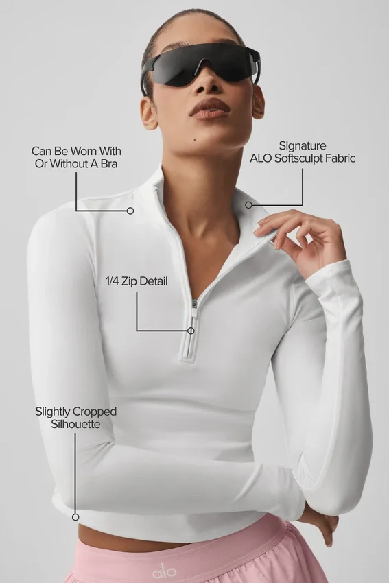 Koszulka z długim rękawem Alo Softsculpt Precision z zamkiem 1/4 – biała