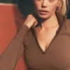 Koszulka z długim rękawem Alo Softsculpt Precision z zamkiem 1/4 – brązowa „Sun Kissed”