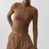 Koszulka z długim rękawem Alo Softsculpt Precision z zamkiem 1/4 – brązowa „Sun Kissed”