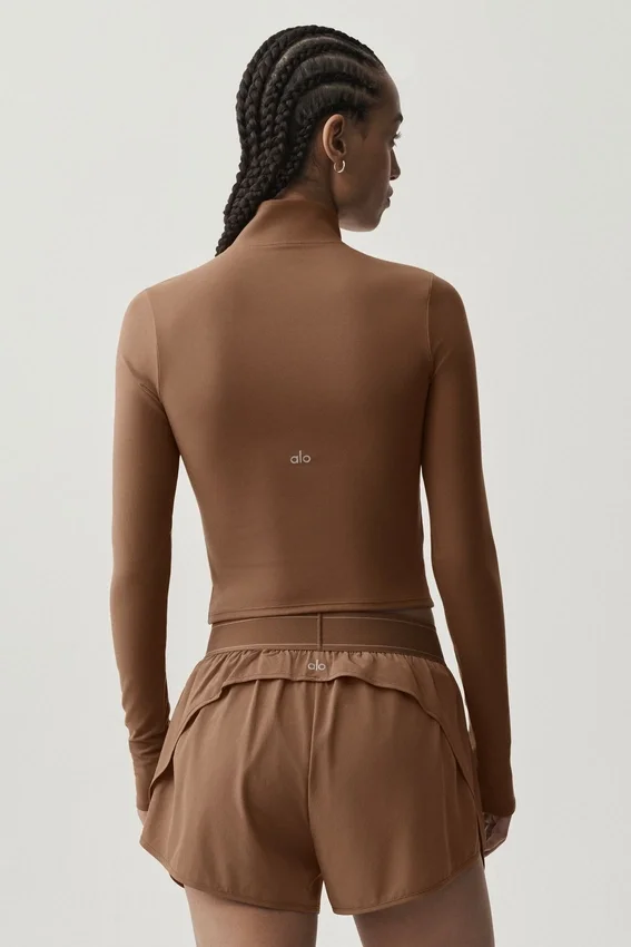 Koszulka z długim rękawem Alo Softsculpt Precision z zamkiem 1/4 – brązowa „Sun Kissed”