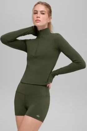 Koszulka z długim rękawem Alo Softsculpt Precision z zamkiem 1/4 – zielono-oliwkowa