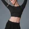 Koszulka z długim rękawem Alosoft Crop Finesse – czarna