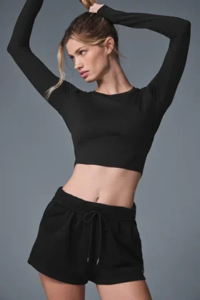Koszulka z długim rękawem Alosoft Crop Finesse – czarna