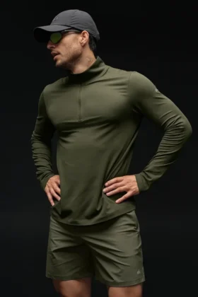 Koszulka z długim rękawem Conquer 1/4 Zip Reform – zielono-oliwkowa