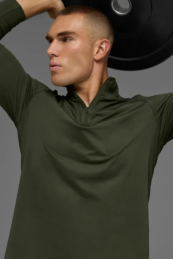 Koszulka z długim rękawem Conquer 1/4 Zip Reform – zielono-oliwkowa
