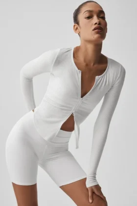 Koszulka z długim rękawem Ribbed Stardust – biała